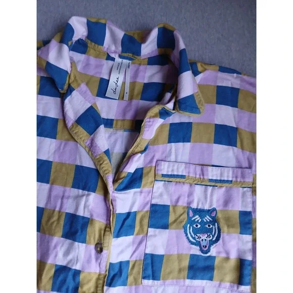 Anthropologie Pajama Set Medium Pants Tiger Checkered Comfort Lounge Sleep - Picture 10 of 16